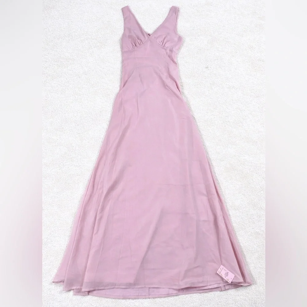 Prettylittlething blush plunge chiffon sleeveless maxi dress size 4 NWT - Picture 4 of 7